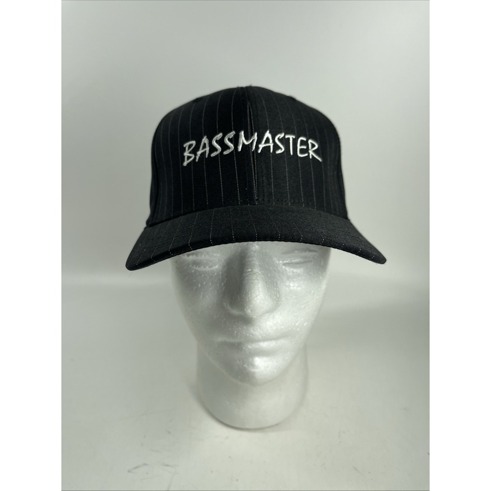 Bassmaster Bass Master Fishing Tournament Black Pinstriped Baseball Hat Cap S/M